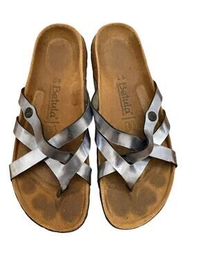 Betula by Birkenstock Vinja Metallic Silver Strappy Sandals 40